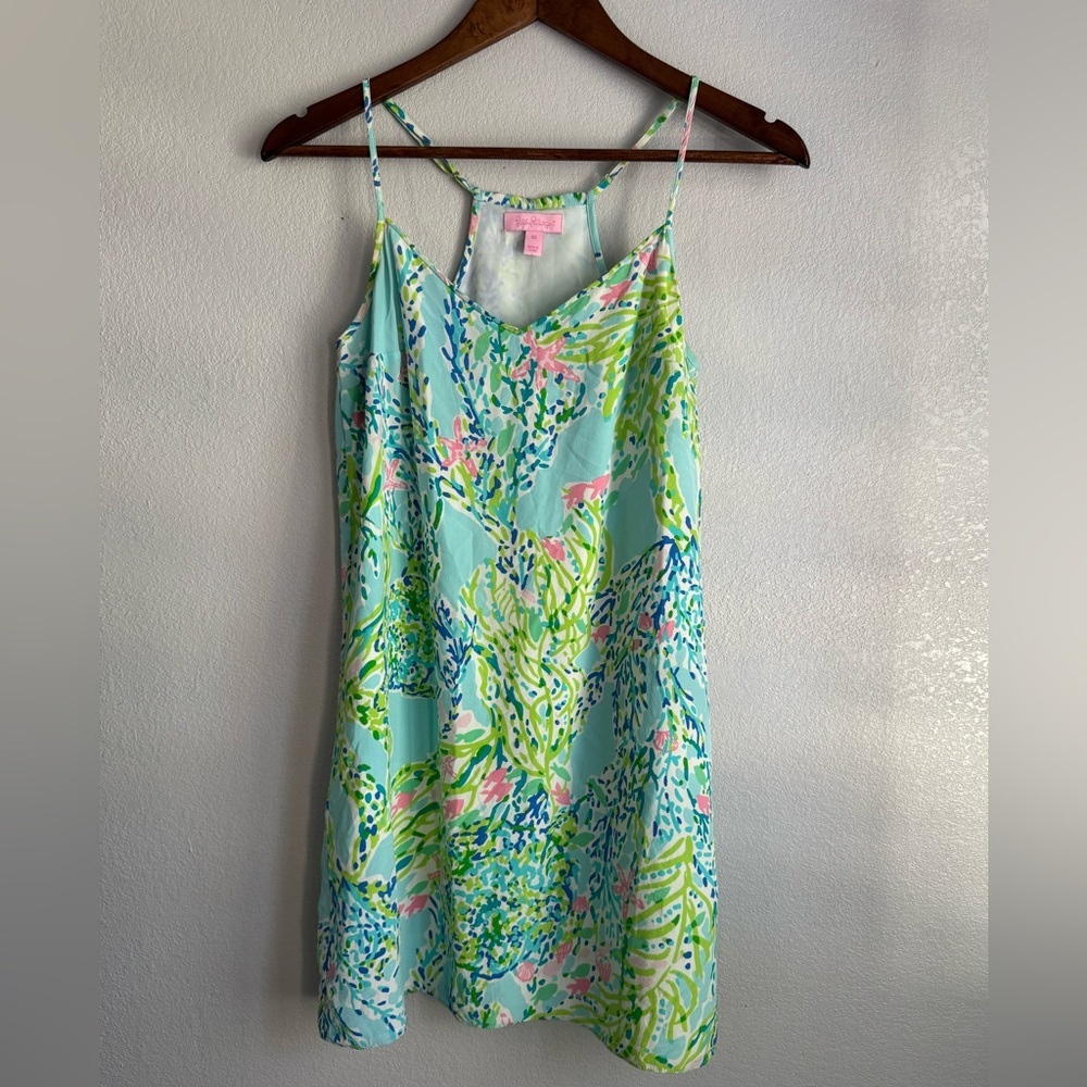 Lilly Pulitzer Womenâs Sky Blue Heaven Racerback 100% Silk Tank Dress Size Xs
